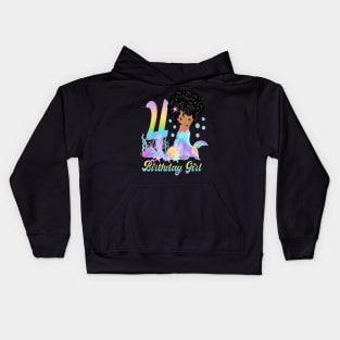 Kids Four 4Th Birthday 4 Year Old Girl African American Mermaid Kids Hoodie